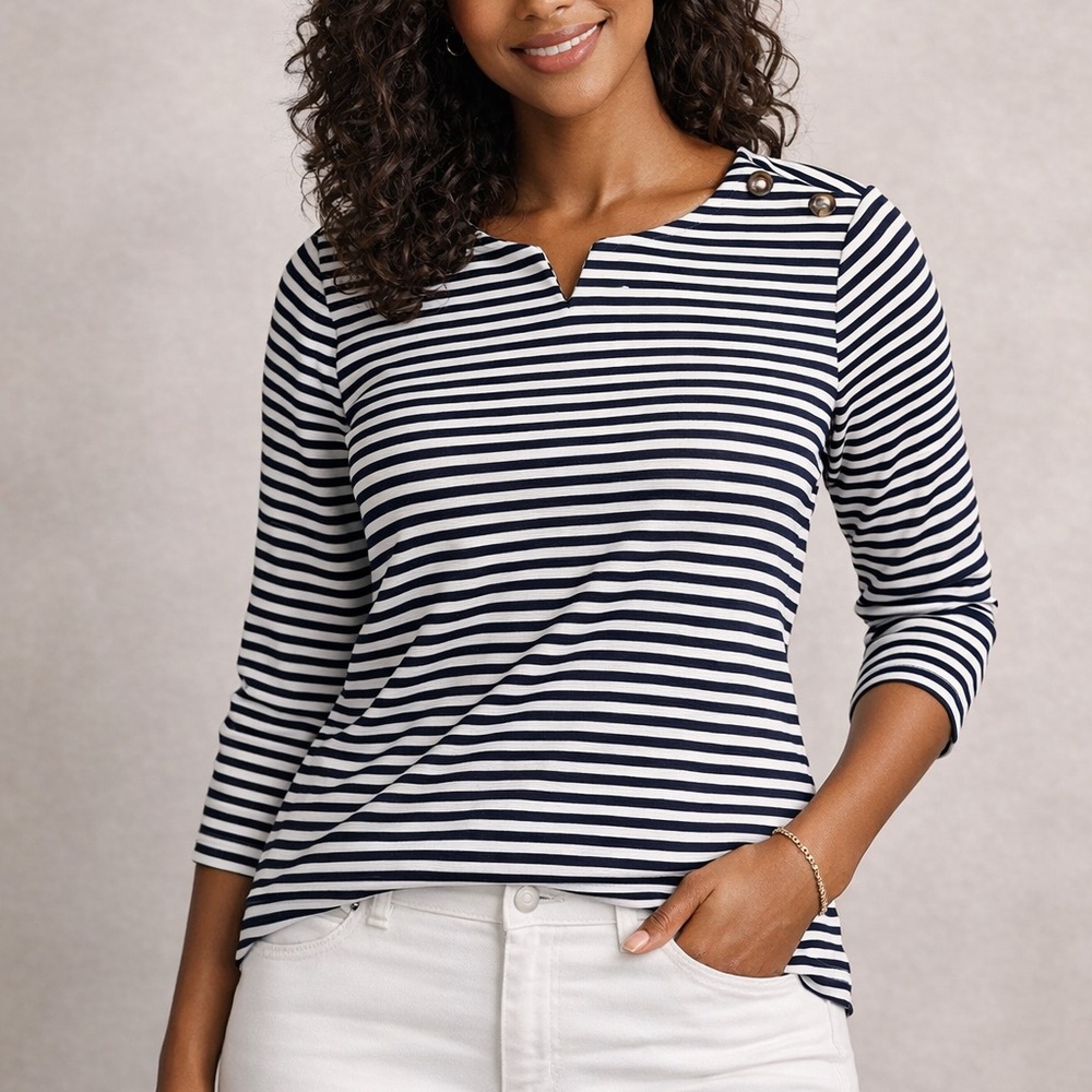 Croft & Barrow Navy and White Striped Long Sleeve Top